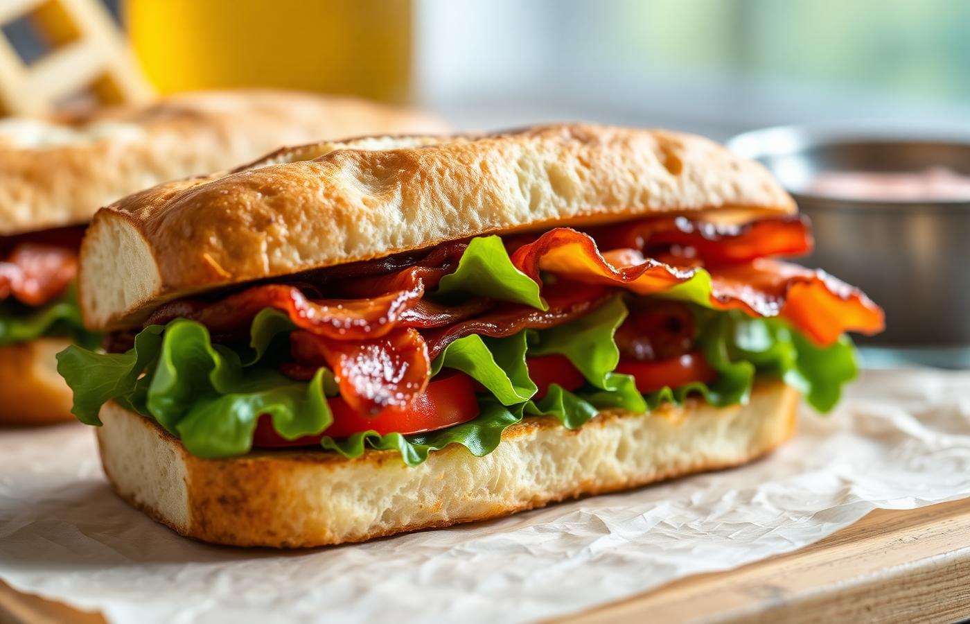 BLT sub with crispy bacon, lettuce and tomato on toasted bread