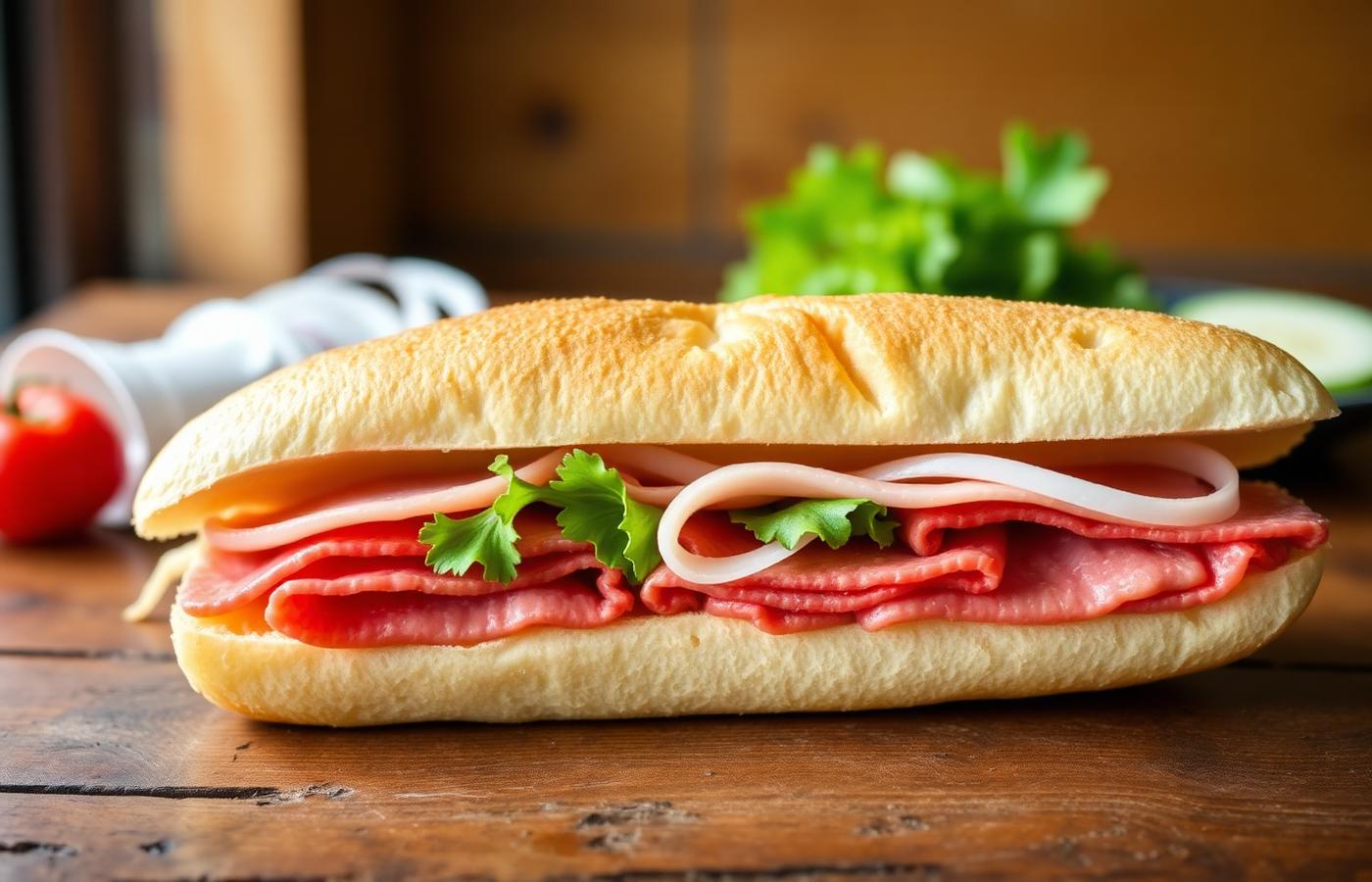 Italian cold cut sub with salami, pepperoni, ham and provolone